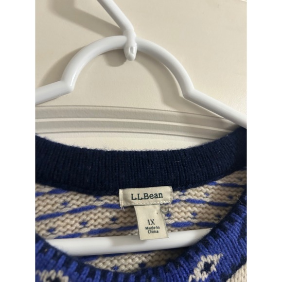 LL Bean Womens Blue Fair Isle Lambswool Cardigan Sweater Snowflake 1X - Picture 7 of 10